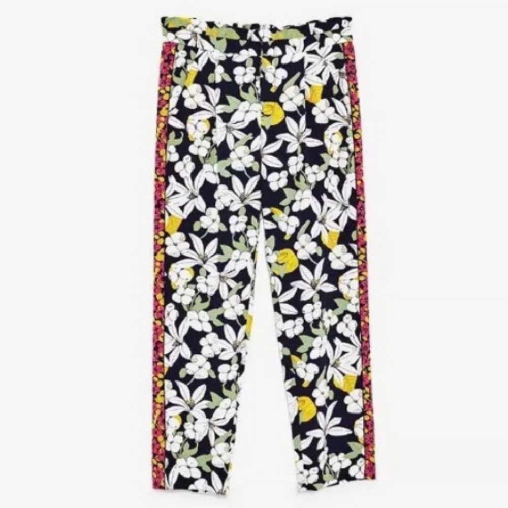 Zara Hawaiian Floral Print Crop Pants Sz XS